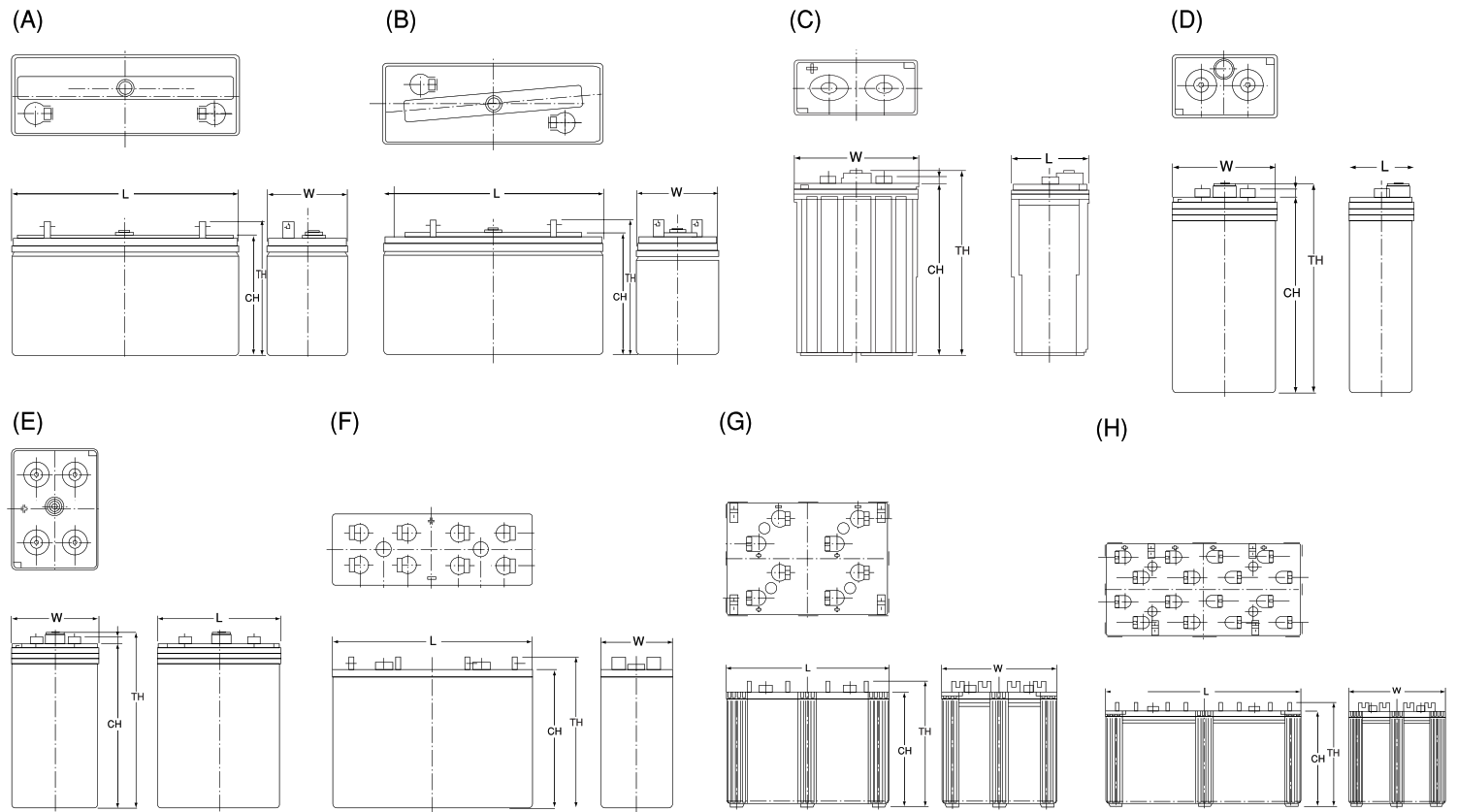 UXL Series outline drawings with terminal position
